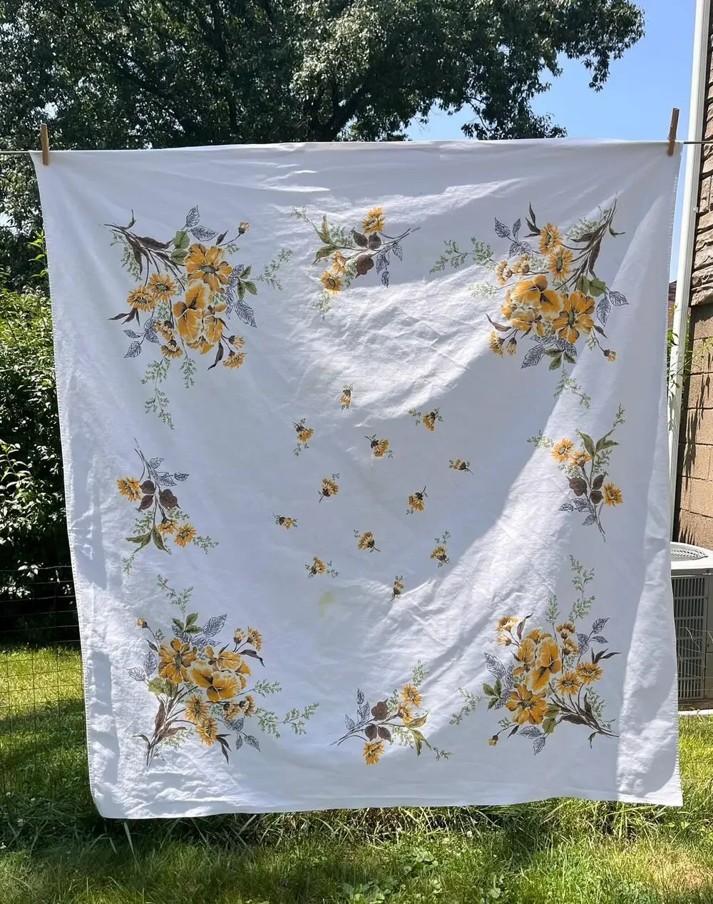 Vintage Tablecloth with Gold and Brown Floral Pattern